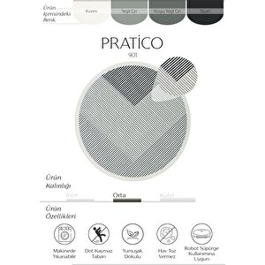 Pratico Gri Yuvarlak Halı Dijital Baskı Geometrik Yumuşak Kaymaz Yıkanan Mutfak Halısı 160x160 cm