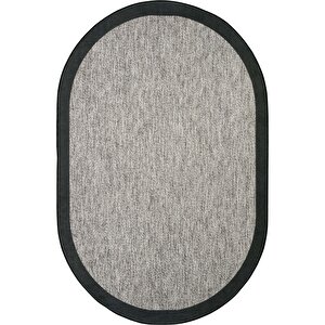 Pratico Gri Oval Mutfak Halısı Sisal Görünümlü Yıkanan Kaymaz Dot Taban Dijital Baskı Halı 160x230 cm