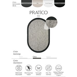 Pratico Gri Oval Mutfak Halısı Sisal Görünümlü Yıkanan Kaymaz Dot Taban Dijital Baskı Halı 160x230 cm