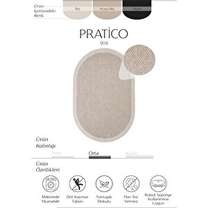 Pratico Bej Oval Dijital Baskı Hasır Görünüm Silinebilir Kaymaz Yıkanabilir Mutfak Halısı 80x150 cm