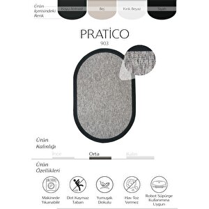 Pratico Gri Oval Yıkanabilir Kaymaz Taban Mutfak Halısı Sisal Görünüm Yumuşak Dijital Halı 80x150 cm