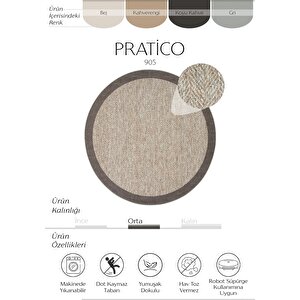 Pratico Bej Yuvarlak Dijital Baskı Sisal Görünümlü Kaymaz Taban Yıkanabilir Mutfak Paspası 120x120 cm