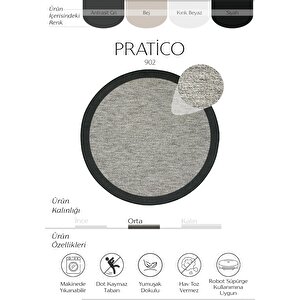 Pratico Gri Yuvarlak Sisal Görünüm Kaydırmaz Taban Dijital Baskı Yıkanabilir Mutfak Halısı 180x180 cm