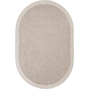 Pratico Bej Oval Dijital Baskı Hasır Görünüm Silinebilir Kaymaz Yıkanabilir Mutfak Halısı 160x230 cm