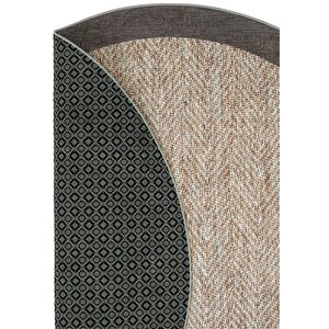 Cool Halı Pratico Bej Yuvarlak Dijital Baskı Sisal Görünümlü Kaymaz Taban Yıkanabilir Mutfak Paspası