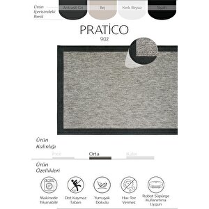 Pratico Gri Yıkanabilir Halı Sisal Görünüm Bordür Desen Yumuşak Kaymaz Taban Mutfak Halısı 140x200 cm