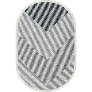 Pratico Gri Oval Mutfak Halısı Geometrik Desen Yıkanabilir Kaymaz Taban Dijital Baskı Halı 100x160 cm