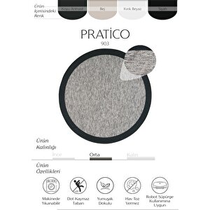 Pratico Gri Yuvarlak Sisal Görünümlü Kaymaz Taban Yıkanabilir Dijital Baskı Mutfak Halısı 160x160 cm