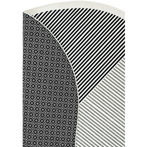 Cool Halı Pratico Gri Oval Mutfak Halısı Geometrik Desen Yıkanabilir Kaymaz Taban Dijital Baskı Halı