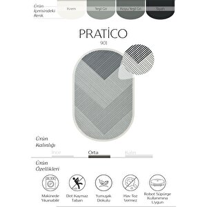 Pratico Gri Oval Mutfak Halısı Geometrik Desen Yıkanabilir Kaymaz Taban Dijital Baskı Halı 120x200 cm