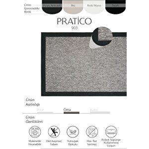 Pratico Gri Makinede Yıkanabilir Kaymaz Mutfak Halısı Sisal Görünüm Yumuşak Halı Kaydırmaz 160x230 cm