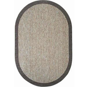 Pratico Kahve Oval Kaymaz Mutfak Halısı Dijital Baskı Sisal Hasır Görünüm Yıkanabilir Halı 80x150 cm