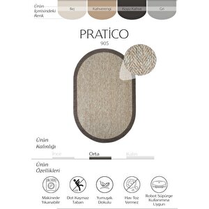 Pratico Kahve Oval Kaymaz Mutfak Halısı Dijital Baskı Sisal Hasır Görünüm Yıkanabilir Halı 140x200 cm