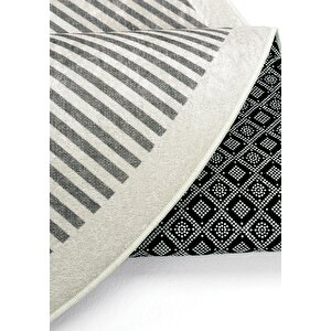 Cool Halı Pratico Gri Oval Mutfak Halısı Geometrik Desen Yıkanabilir Kaymaz Taban Dijital Baskı Halı