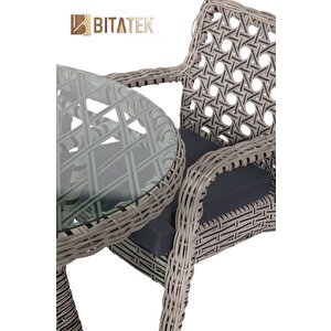 Btk Concept Alaçatı 2 Kişilik Rattan Bahçe Balkon Mutfak Masa Takımı Açık Gri
