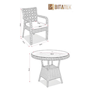 Btk Concept Alaçatı 2 Kişilik Rattan Bahçe Balkon Mutfak Masa Takımı Açık Gri