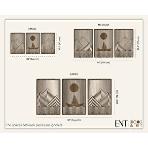 Ent Wood Art Ahşap Duvar Tablosu, 3 Parça Ahşap Modern Duvar Dekoru, Gemili Dağ Desen Duvar Paneli, Ceviz