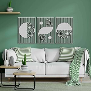 Ahşap Duvar Tablosu, 3 Parça Ahşap Modern Duvar Dekoru, Bohem Desen Duvar Paneli, Beyaz 58,5x58,5 cm