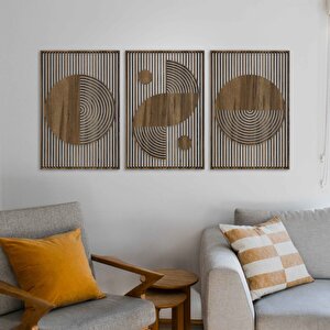 Ahşap Duvar Tablosu, 3 Parça Ahşap Modern Duvar Dekoru, Bohem Desen Duvar Paneli, Akasya 87x58 cm
