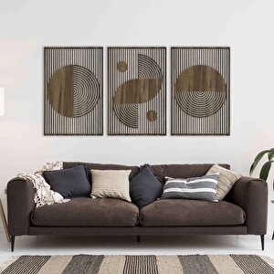Ahşap Duvar Tablosu, 3 Parça Ahşap Modern Duvar Dekoru, Bohem Desen Duvar Paneli, Akasya 87x58 cm