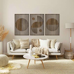 Ahşap Duvar Tablosu, 3 Parça Ahşap Modern Duvar Dekoru, Bohem Desen Duvar Paneli, Akasya 28x28 cm