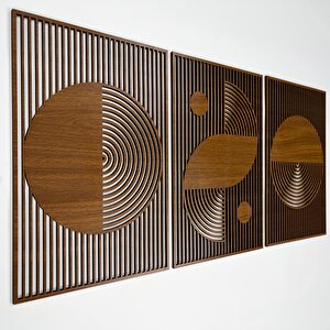 Ahşap Duvar Tablosu, 3 Parça Ahşap Modern Duvar Dekoru, Bohem Desen Duvar Paneli, Ceviz 58,5x58,5 cm