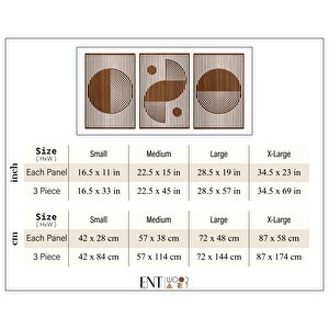 Ent Wood Art Ahşap Duvar Tablosu, 3 Parça Ahşap Modern Duvar Dekoru, Bohem Desen Duvar Paneli, Ceviz