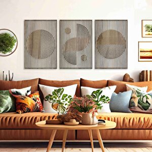 Ahşap Duvar Tablosu, 3 Parça Ahşap Modern Duvar Dekoru, Bohem Desen Duvar Paneli, Mostar 40,5x40,5 cm