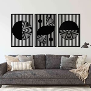 Ahşap Duvar Tablosu, 3 Parça Ahşap Modern Duvar Dekoru, Bohem Desen Duvar Paneli, Siyah 42x28 cm