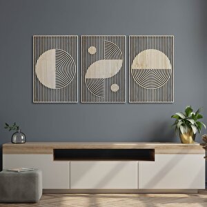 Ahşap Duvar Tablosu, 3 Parça Ahşap Modern Duvar Dekoru, Bohem Desen Duvar Paneli, Akçaağaç 42x28 cm