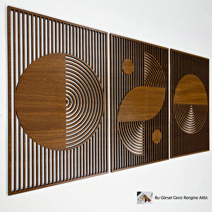 Ahşap Duvar Tablosu, 3 Parça Ahşap Modern Duvar Dekoru, Bohem Desen Duvar Paneli, Akçaağaç 42x28 cm