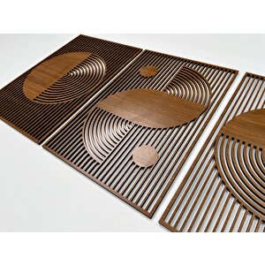 Ahşap Duvar Tablosu, 3 Parça Ahşap Modern Duvar Dekoru, Bohem Desen Duvar Paneli, Ceviz 28x28 cm