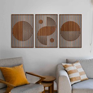 Ahşap Duvar Tablosu, 3 Parça Ahşap Modern Duvar Dekoru, Bohem Desen Duvar Paneli, Ceviz 28x28 cm