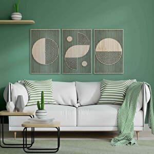 Ahşap Duvar Tablosu, 3 Parça Ahşap Modern Duvar Dekoru, Bohem Desen Duvar Paneli, Akçaağaç 72x48 cm