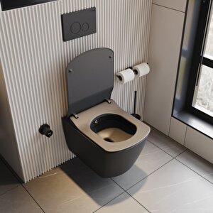 Creavit Eg321 Elegant Rim-off Kanalsız Duroplast Yavaş Kapanan Klozet Kapaklı Kömür Karası Mat Siyah Set