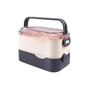 İçi Çelik 2 Katlı Saklama Kabı 1350 Ml Siyah