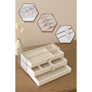 Ecrou Modern 3 Çekmeceli Takı Bijuteri Mücevher Kutusu Organizer Düzenleyici Beyaz 13 X 23 X 10 Cm