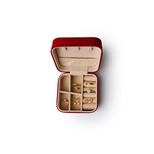 Çift Gözlü Seyahat Tipi Takı Kutusu Kırmızı