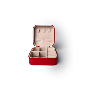 Ecrou Çift Gözlü Seyahat Tipi Takı Kutusu Kırmızı
