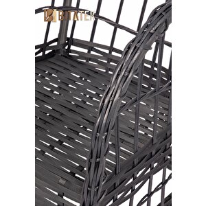 Btk Concept Açelya Rattan Bahçe Balkon Oturma Takımı 2+1+1+camlı Masa Antrasit Rengi