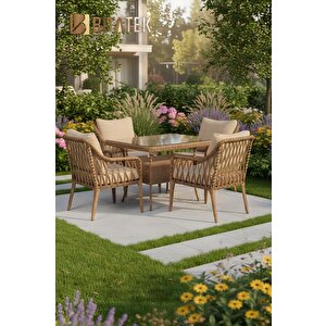 Pars 4 Kişilik Rattan Bahçe Balkon Mutfak Masa Takımı Kahve