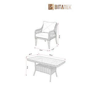 Btk Concept Pars 4 Kişilik Rattan Bahçe Balkon Mutfak Masa Takımı Kahve