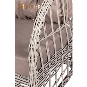 Btk Concept Açelya Rattan  Bahçe Balkon Takımı 2+1+1+ Camlı Masa Gri