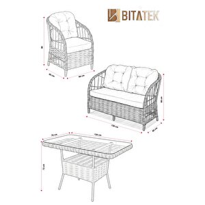 Btk Concept Açelya Rattan  Bahçe Balkon Takımı 2+1+1+ Camlı Masa Gri