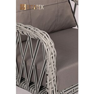Btk Concept  Milano Rattan Puflu Bahçe Balkon Takımı 3+1+1+camlı Masa Gri
