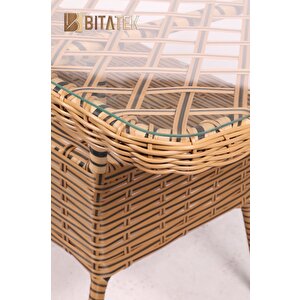 Btk Concept Milano Rattan Puflu Bahçe Balkon Takımı 3+1+1+camlı Masa Kahve