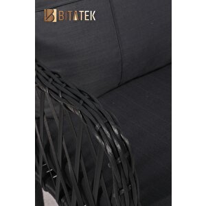 Btk Concept Milano Rattan Puflu Bahçe Balkon Takımı 3+1+1+camlı Masa Antrasit