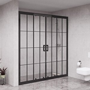 Black Verta  6mm Karolajlı Orta Açılır 2 Sabit 2 Sürgü İki Duvar Arası Duşakabin 183 cm