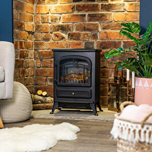 Elektrikli Şömine Siyah 1850 W Metal Kasa, Fanlı Şömine, Şömine Soba