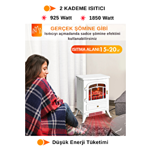 Elektrikli Şömine Beyaz 1850 W Metal Kasa, Fanlı Şömine, Şömine Soba